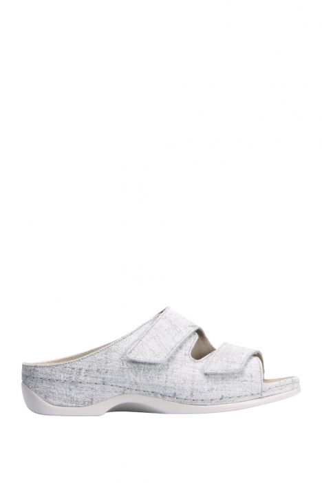 1002 Berkemann Daria Kadın Anatomik Deri Terlik 3.0-8.5 Washed gray linen-Leder