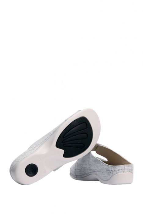 1002 Berkemann Daria Kadın Anatomik Deri Terlik 3.0-8.5 Washed gray linen-Leder