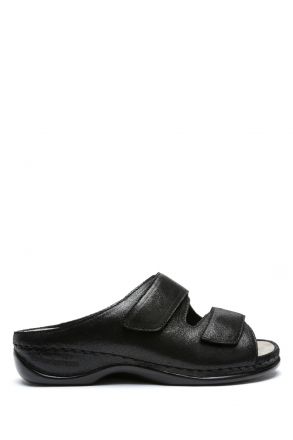 1002 Berkemann Daria Kadın Anatomik Deri Terlik 3.0-8.5 Schwarz/glitter leder stretch