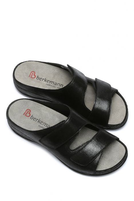 1002 Berkemann Daria Kadın Anatomik Deri Terlik 3.0-8.5 Schwarz/glitter leder stretch