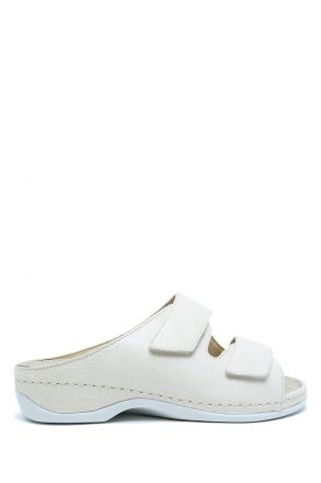 1002 Berkemann Daria Kadın Anatomik Deri Terlik 3.0-8.5 Elfenbein - Leder - 606