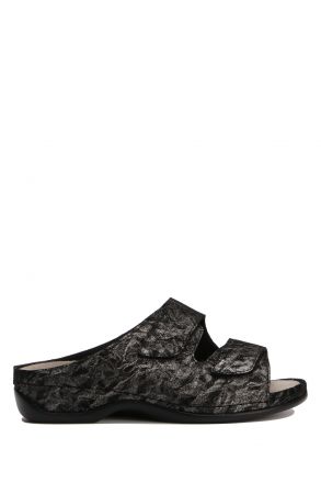 1002 Berkemann Daria Kadın Anatomik Deri Terlik 3.0-8.5 955 Crushed Black/Black-Leder