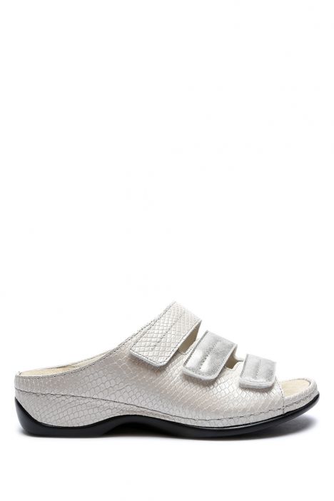 1013 Berkemann Andrea Kadın Anatomik Deri Terlik 3.0-8.5 Gray - embossed leather/stretch - 613