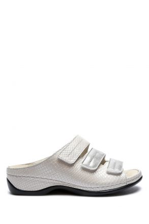 1013 Berkemann Andrea Kadın Anatomik Deri Terlik 3.0-8.5 Gray - embossed leather/stretch - 613