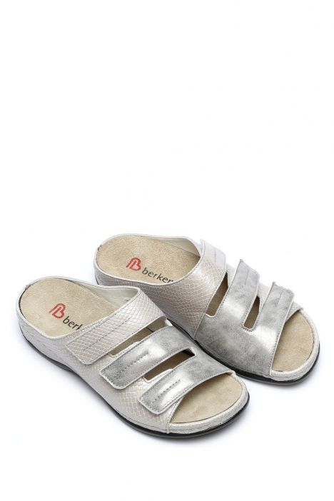 1013 Berkemann Andrea Kadın Anatomik Deri Terlik 3.0-8.5 Gray - embossed leather/stretch - 613