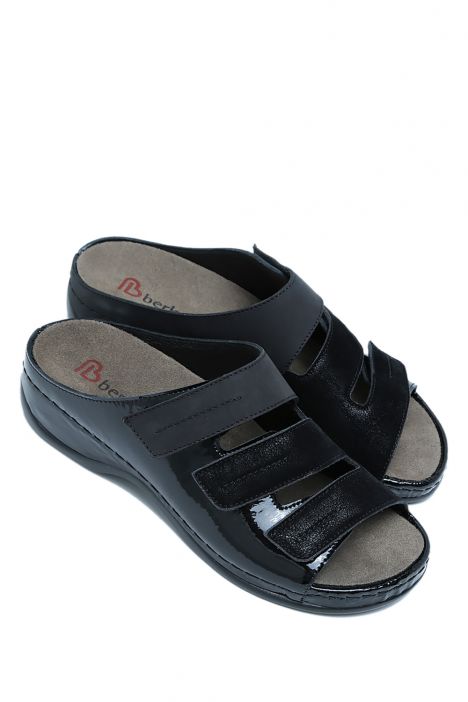 1013 Berkemann Andrea Kadın Anatomik Deri Terlik 3.0-8.5 Schwarz-Nubuk/Lack - B-919