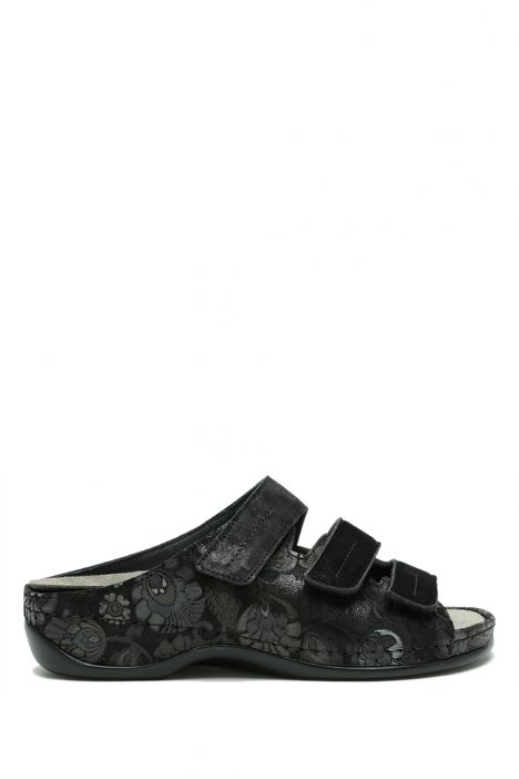 1013 Berkemann Andrea Kadın Anatomik Deri Terlik 3.0-8.5 Black/Flora Leather/Stretch - 059