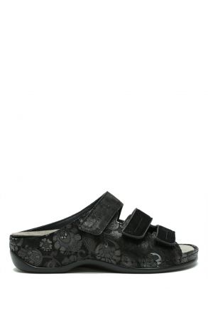 1013 Berkemann Andrea Kadın Anatomik Deri Terlik 3.0-8.5 Black/Flora Leather/Stretch - 059