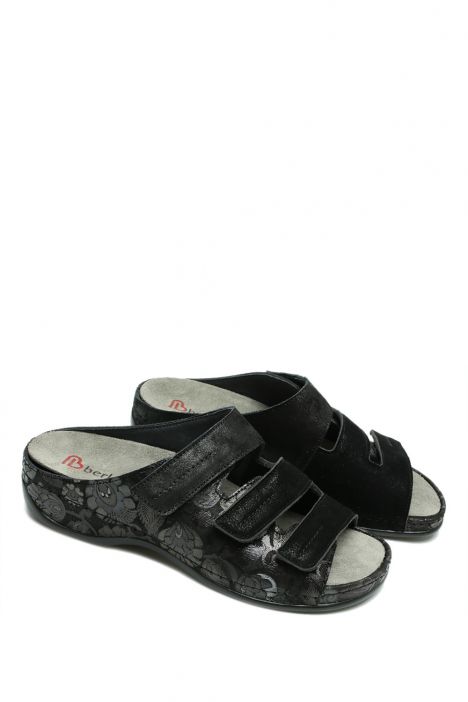1013 Berkemann Andrea Kadın Anatomik Deri Terlik 3.0-8.5 Black/Flora Leather/Stretch - 059