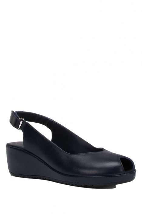 1017-AT Kifidis Alegre Kadın Deri Anatomik Topuklu Sandalet 36-40 - BT Lacivert / Navy