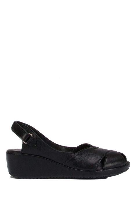 1018-AT Kifidis Elena Kadın Deri Anatomik Topuklu Sandalet 36-40 - BT Siyah / Black