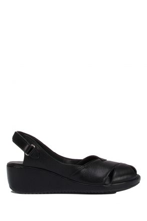 1018-AT Kifidis Elena Kadın Deri Anatomik Topuklu Sandalet 36-40 - BT Siyah / Black