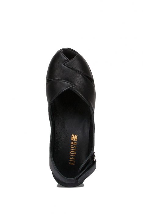1018-AT Kifidis Elena Kadın Deri Anatomik Topuklu Sandalet 36-40 - BT Siyah / Black