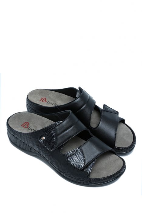 1021 Berkemann Finja Kadın Anatomik Terlik 3.0-8.5 Schwarz/Metallic - Leder/Stretch - 912