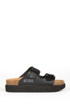 10260 Ch-Kifidis Soft Step Kadın Çift Bantlı Mantar Terlik 36-42 Siyah / Black