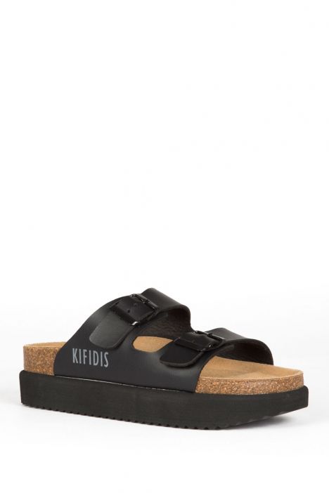 10260 Ch-Kifidis Soft Step Kadın Çift Bantlı Mantar Terlik 36-42 Siyah / Black