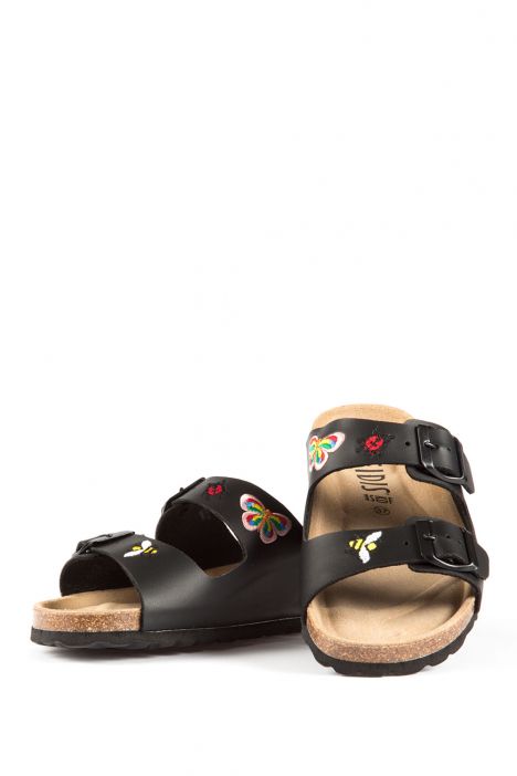 10260 Ch-Kifidis Soft Step Kadın Çift Bantlı Mantar Terlik 36-42 Black Bordado