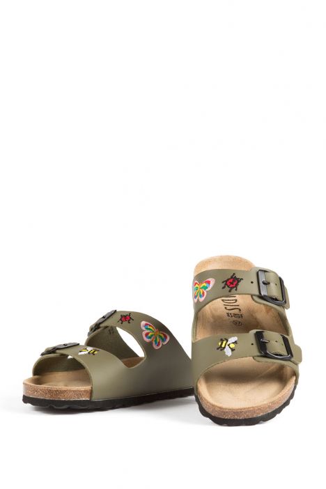 10260 Ch-Kifidis Soft Step Kadın Çift Bantlı Mantar Terlik 36-42 Khaki Bordado