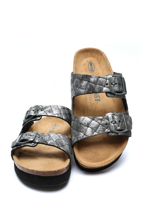 10260 Ch-Kifidis Soft Step Kadın Çift Bantlı Mantar Terlik 36-42 Silver-94