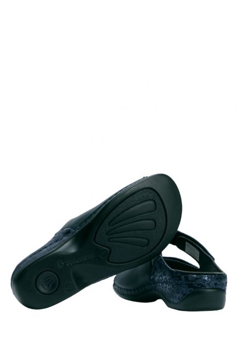 1027 Berkemann Janna Kadın Anatomik Terlik 3.0-8.5 Blau Leo-Leder/Stretch