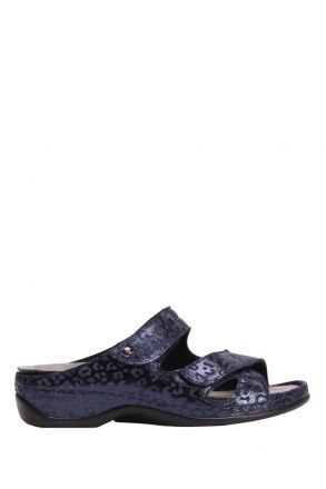 1027 Berkemann Janna Kadın Anatomik Terlik 3.0-8.5 Blau Leo-Leder/Stretch