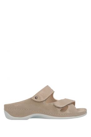 1027 Berkemann Janna Kadın Anatomik Terlik 3.0-8.5 Beige/shiny - Leder/Stretch - 773