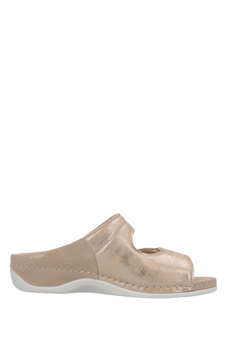 1027 Berkemann Janna Kadın Anatomik Terlik 3.0-8.5 Beige/shiny - Leder/Stretch - 773