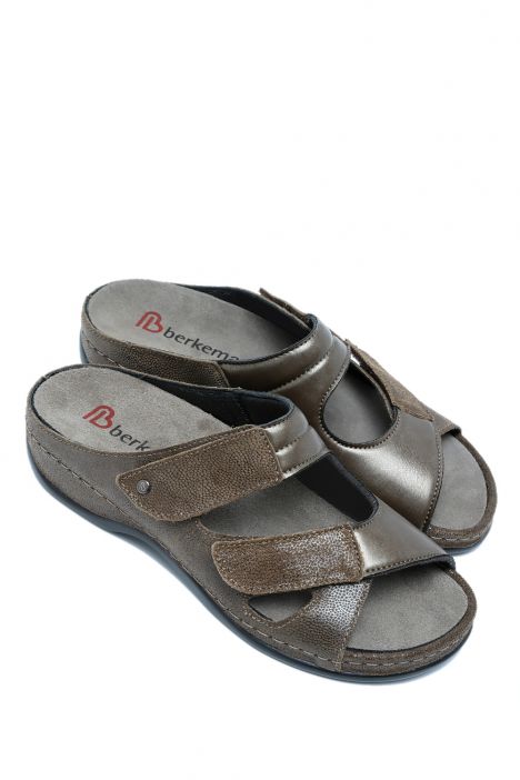 1027 Berkemann Janna Kadın Anatomik Terlik 3.0-8.5 Braun/Glitter - Leder/Stretch - 452