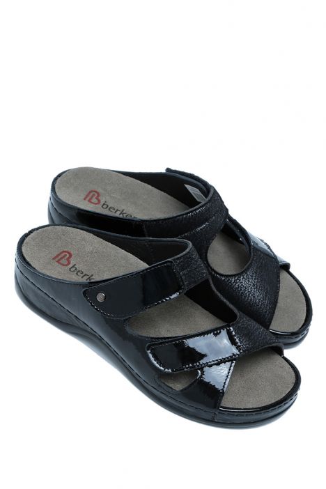 1027 Berkemann Janna Kadın Anatomik Terlik 3.0-8.5 Schwarz - Leder/Lack/Stretch - 996