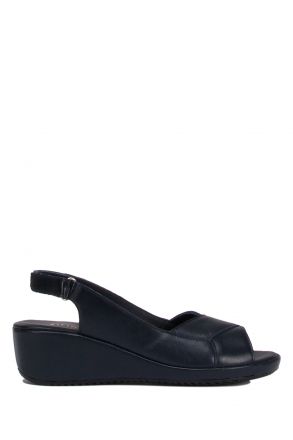 1030-AT Kifidis Sandra Kadın Deri Anatomik Topuklu Sandalet 36-40 - BT Lacivert / Navy