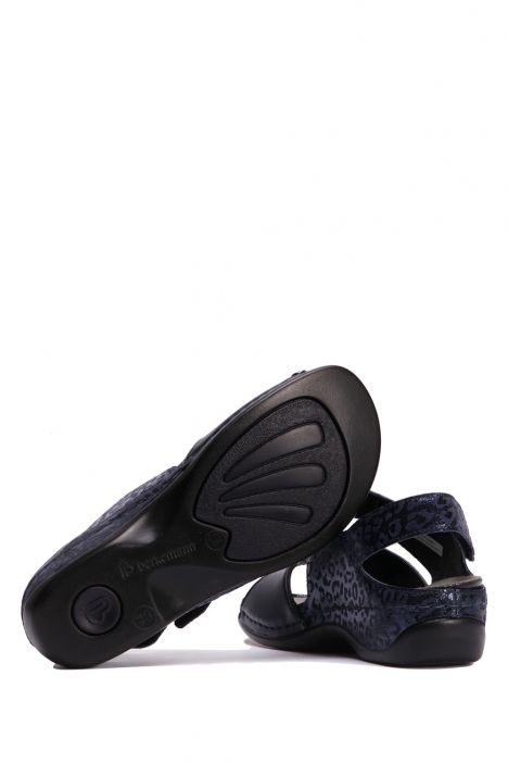 1040 Berkemann Rina Kadın Anatomik Deri Sandalet 3.0-8.5 Blau Leo-Leder/Stretch
