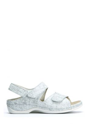 1040 Berkemann Rina Kadın Anatomik Deri Sandalet 3.0-8.5 Washed grey linen-Led/Str.