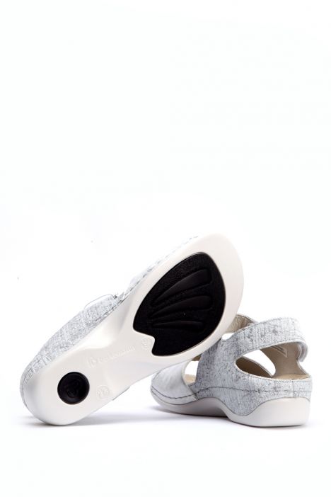 1040 Berkemann Rina Kadın Anatomik Deri Sandalet 3.0-8.5 Washed grey linen-Led/Str.