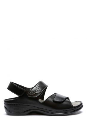 1040 Berkemann Rina Kadın Anatomik Deri Sandalet 3.0-8.5 Schwarz Leder/Strc. - 906