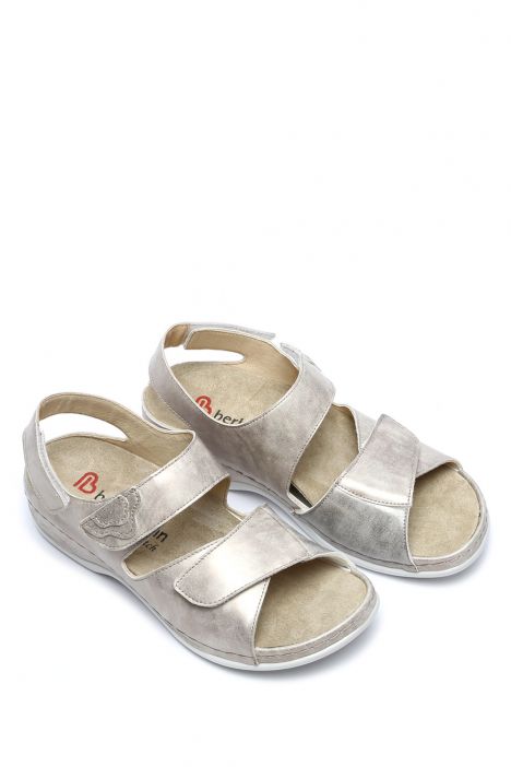 1040 Berkemann Rina Kadın Anatomik Deri Sandalet 3.0-8.5 Dusty silver/silver - leather/stretch - 642