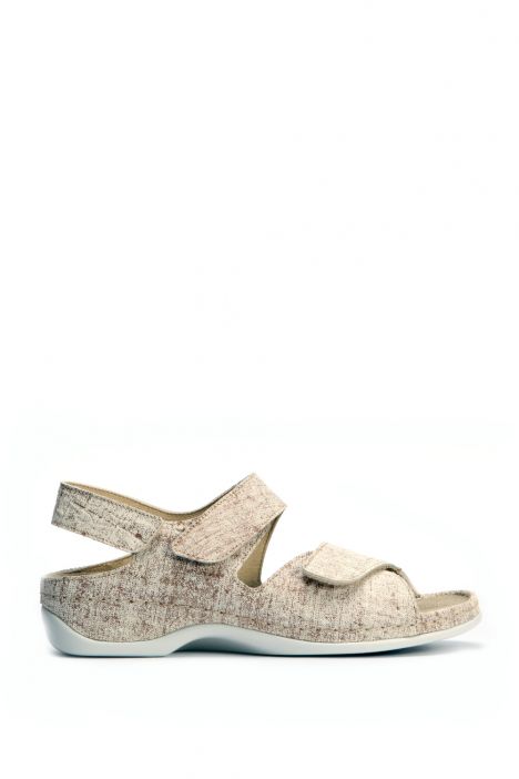 1040 Berkemann Rina Kadın Anatomik Deri Sandalet 3.0-8.5 Bronze white linen-Leder/Stretch - 562