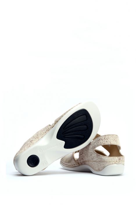 1040 Berkemann Rina Kadın Anatomik Deri Sandalet 3.0-8.5 Bronze white linen-Leder/Stretch - 562