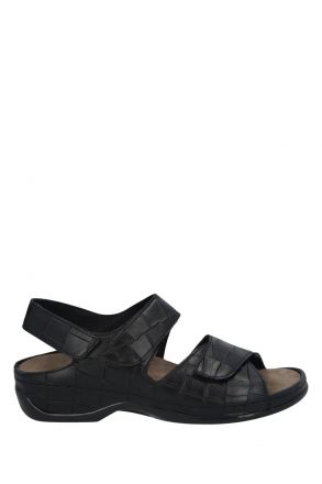 1040 Berkemann Rina Kadın Anatomik Deri Sandalet 3.0-8.5 Nachtschwarz - Leder/Stretch - 949