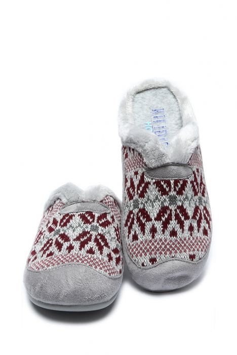 115446 Kifidis Home Kadın Örme Ev Terliği 36-41 Gri-Bordo/Burdeos 2