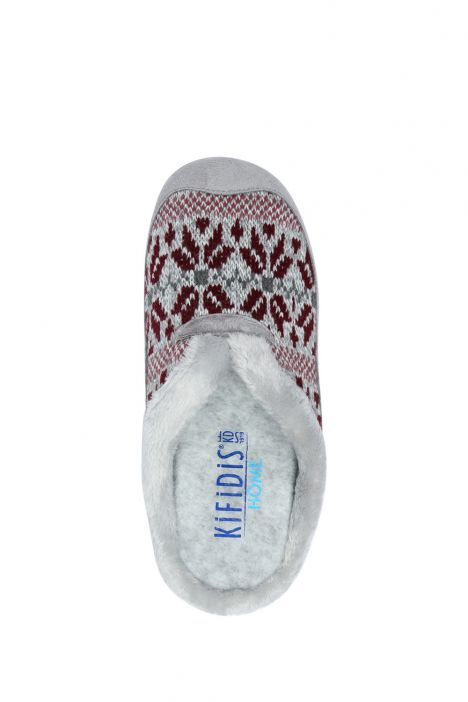 115446 Kifidis Home Kadın Örme Ev Terliği 36-41 Gri-Bordo/Burdeos 2