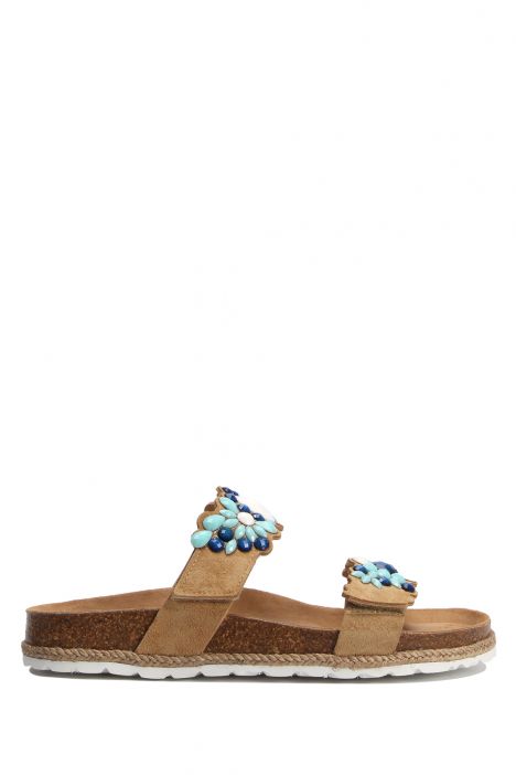 13335 Ch-Kifidis Kadın Terlik 36-41 Bej-Mavi / Beige-Blue