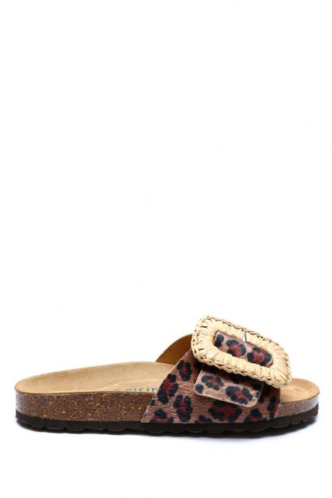 14119 Ch-Kifidis Soft Step Kadın Tek Bantlı Mantar Terlik 36-41 Leopard-Beige