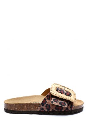 14119 Ch-Kifidis Soft Step Kadın Tek Bantlı Mantar Terlik 36-41 Leopard-Beige