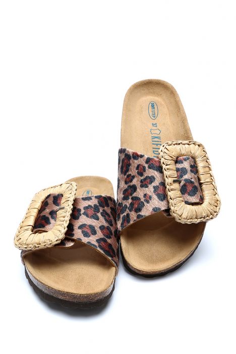 14119 Ch-Kifidis Soft Step Kadın Tek Bantlı Mantar Terlik 36-41 Leopard-Beige