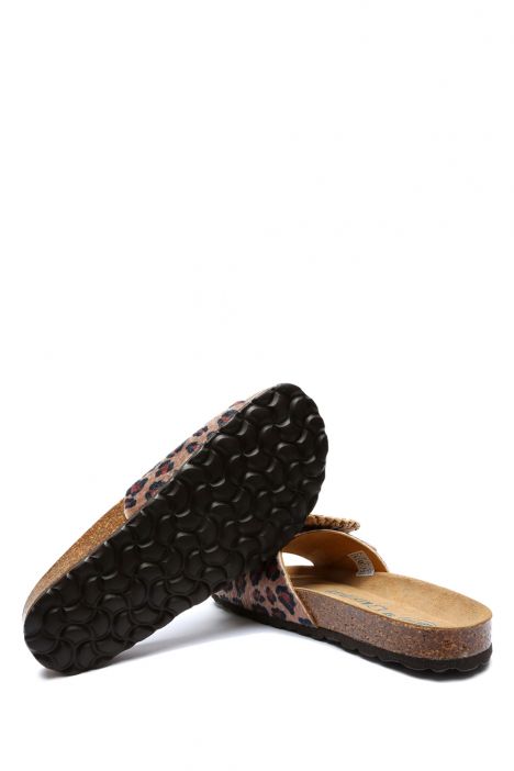 14119 Ch-Kifidis Soft Step Kadın Tek Bantlı Mantar Terlik 36-41 Leopard-Beige