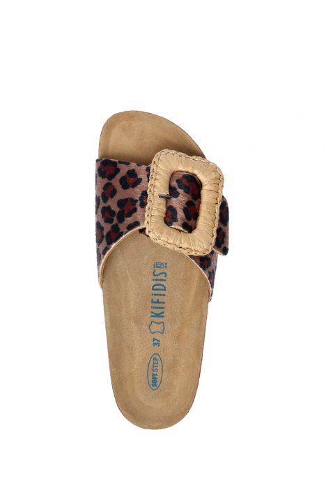 14119 Ch-Kifidis Soft Step Kadın Tek Bantlı Mantar Terlik 36-41 Leopard-Beige