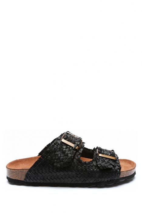 14128 Ch-Kifidis Soft Step Kadın Çift Bantlı Örme Mantar Terlik 36-41 Black/Siyah