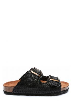 14128 Ch-Kifidis Soft Step Kadın Çift Bantlı Örme Mantar Terlik 36-41 Black/Siyah