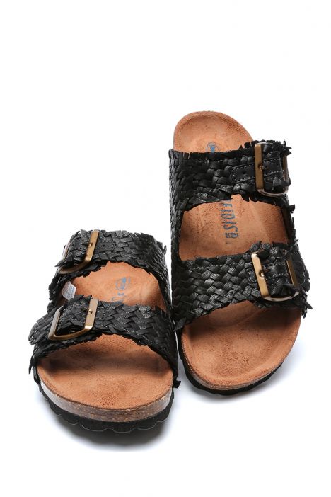 14128 Ch-Kifidis Soft Step Kadın Çift Bantlı Örme Mantar Terlik 36-41 Black/Siyah