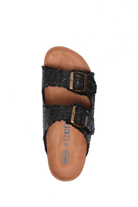 14128 Ch-Kifidis Soft Step Kadın Çift Bantlı Örme Mantar Terlik 36-41 Black/Siyah